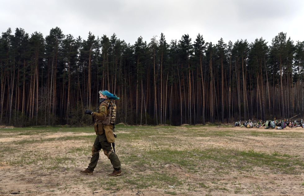 Photo of Hanna Volkova, a ​LGBTQ soldier of the Ukraine Territorial Defense in Irpin, Ukraine on April 20