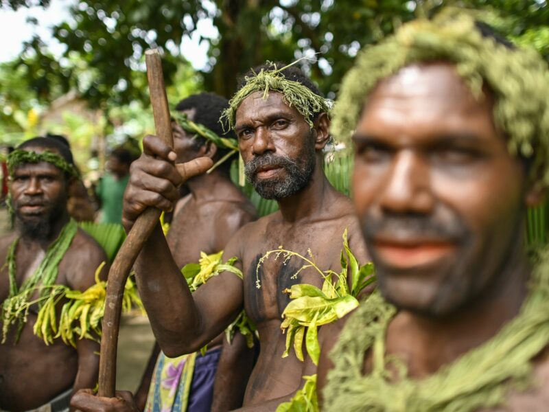 Photo of Indigenous people on Utupua Island in the Solomon Islands.