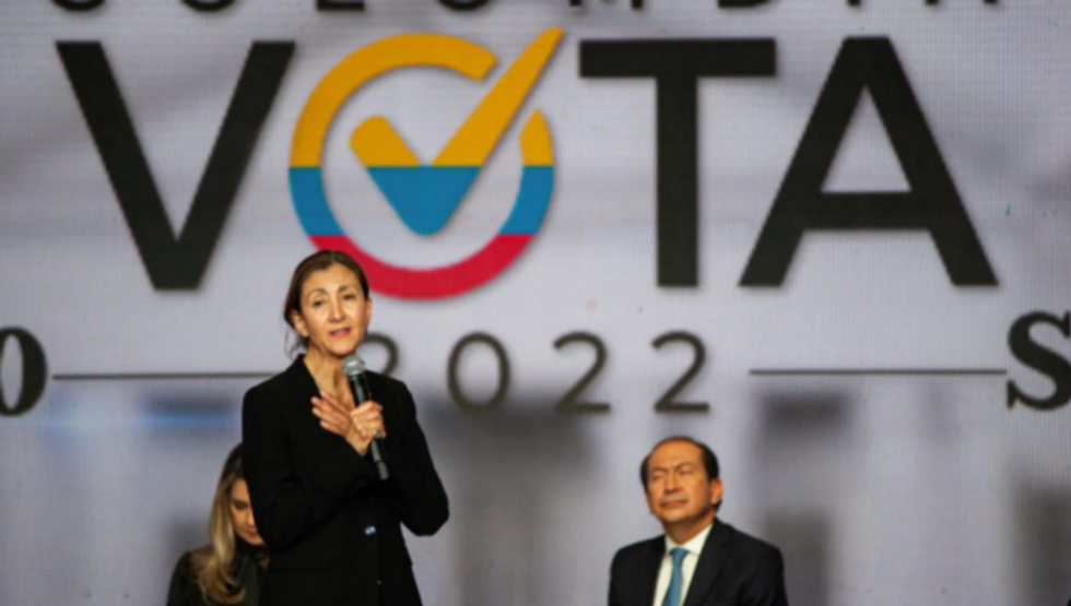 Photo of Ingrid Betancourt during the first presidential candidates debate in Bogota, Colombia on Jan. 25