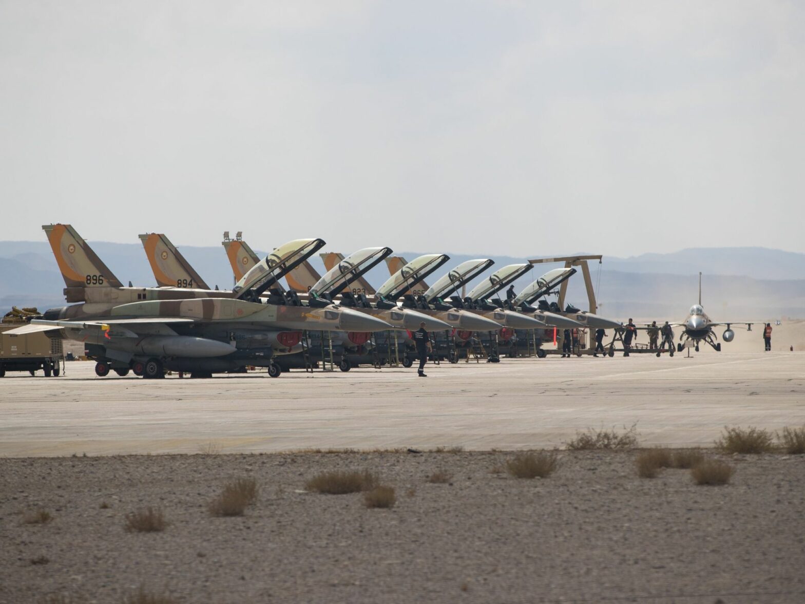 Photo of Israeli F-16 fighter jets ready to take off.