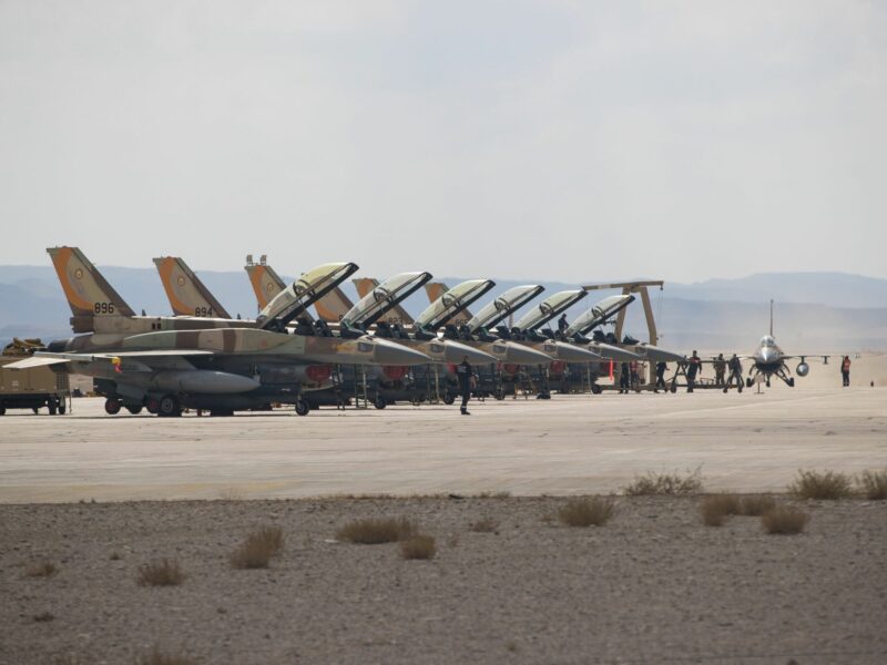 Photo of Israeli F-16 fighter jets ready to take off.