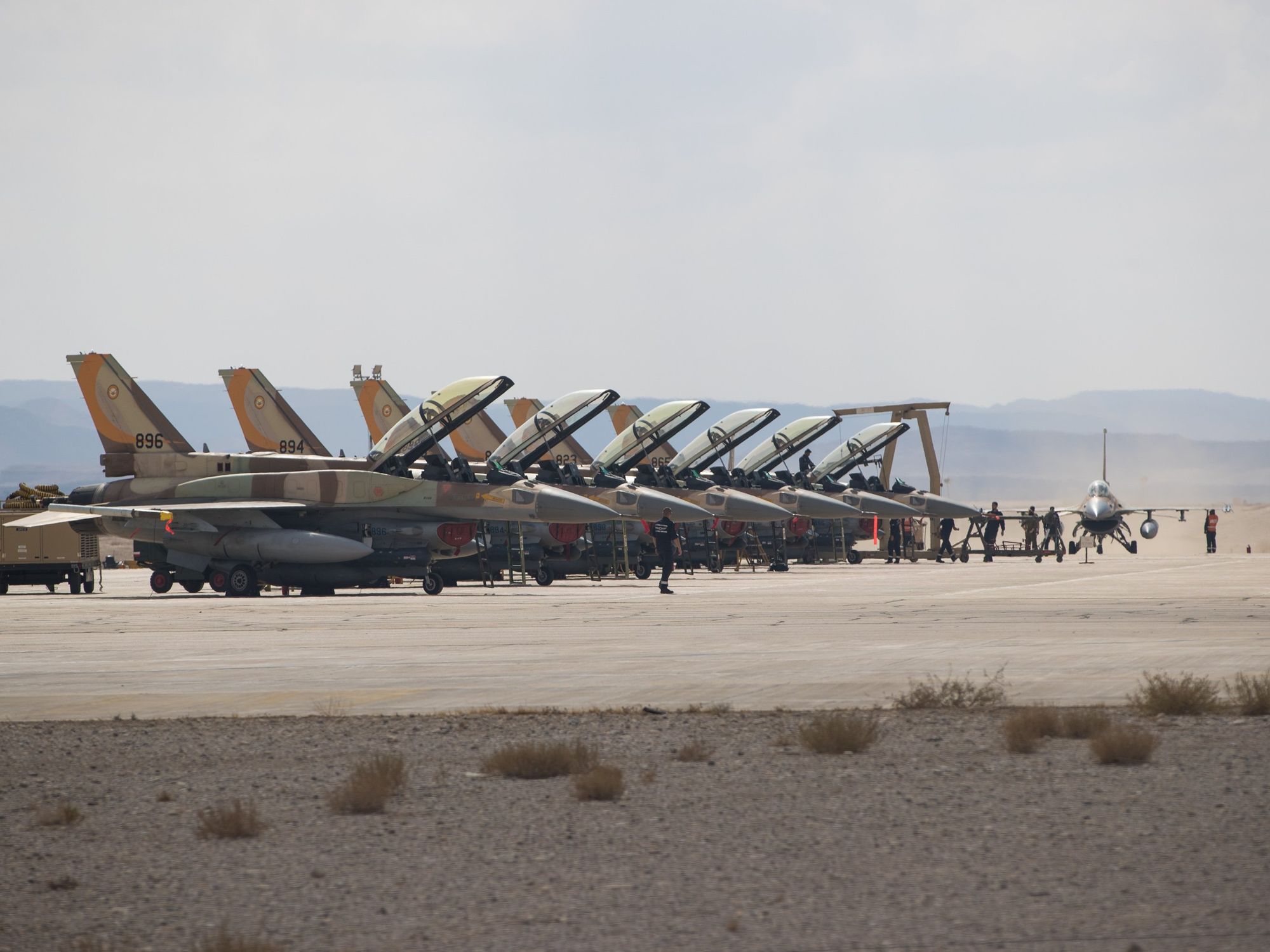 Photo of Israeli F-16 fighter jets ready to take off.