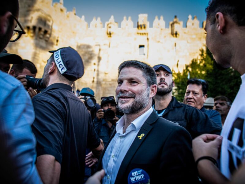 Photo of Israeli Minister of Finance Bezalel Smotrich in a crowd in Jerusalem.