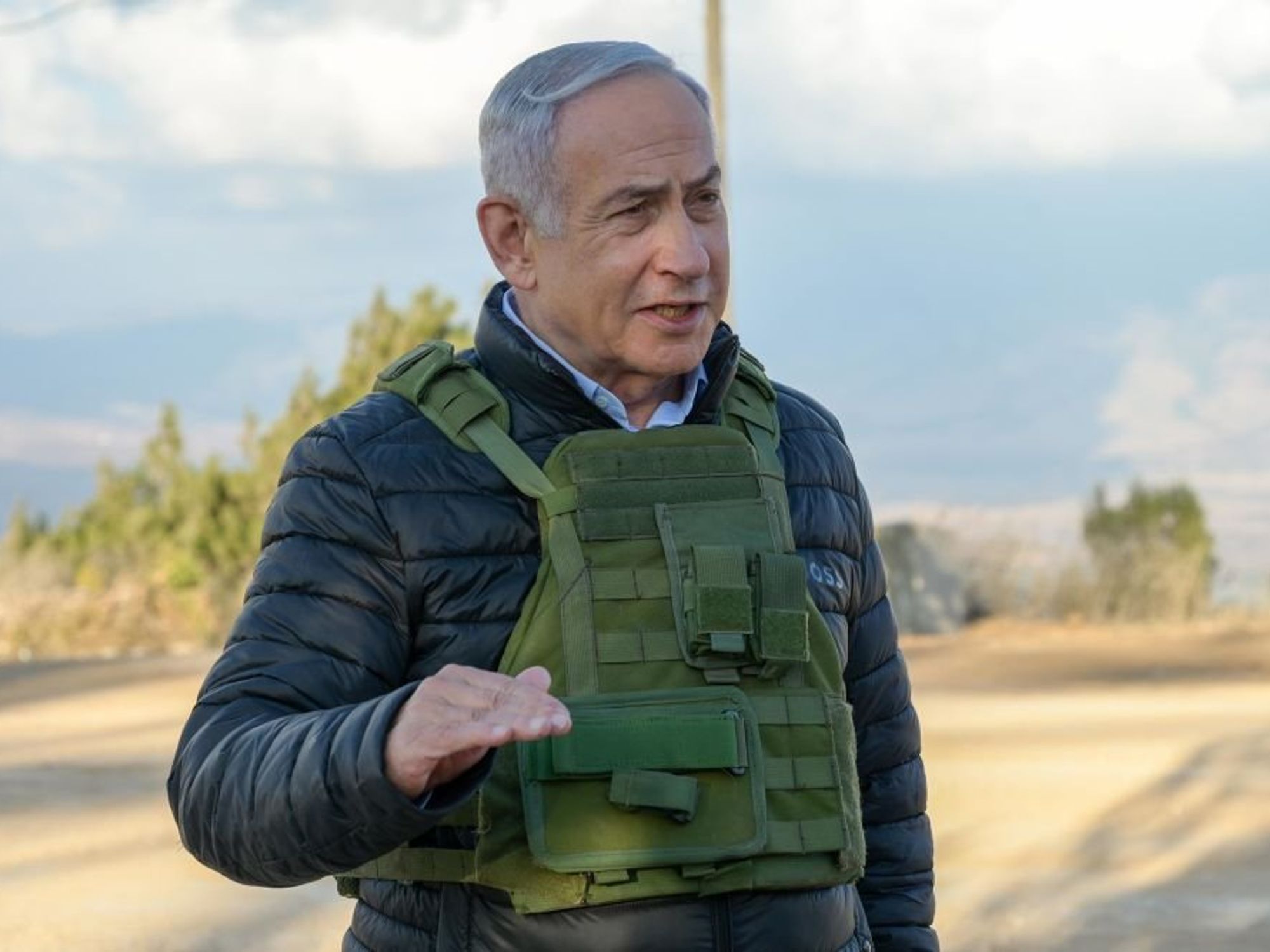 Photo of Israeli Prime Minister Benjamin Netanyahu ​wearing a bulletproof vest
