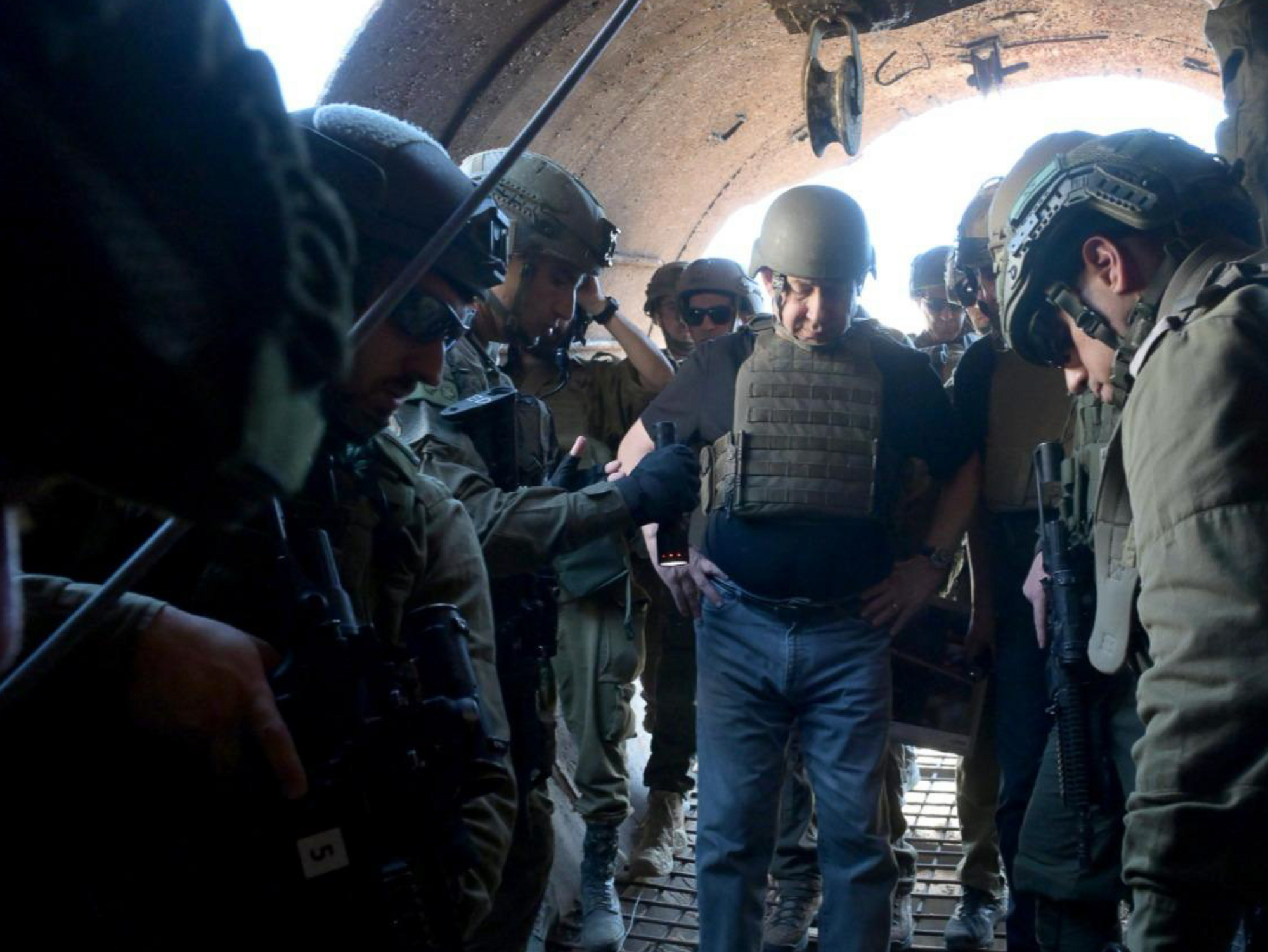 Photo of Israeli Prime Minister Benjamin Netanyahu in military gear as he visited IDF troops in Gaza in November 2023.