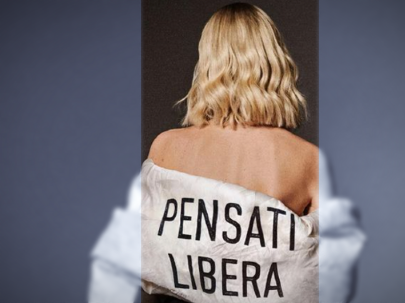 Photo of Italian influencer ​Chiara Ferragni wearing her viral Dior dress at the Sanremo Music Festival