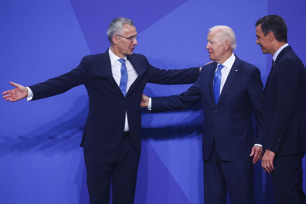 photo of Joe Biden, NATO Secretary General Jens Stoltenberg and Spanish Prime Minister Pedro Sanchez at a NATO summit last year