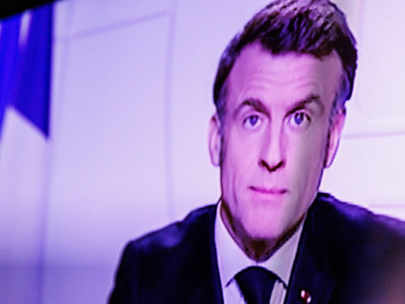 photo of macron speaking on tv.