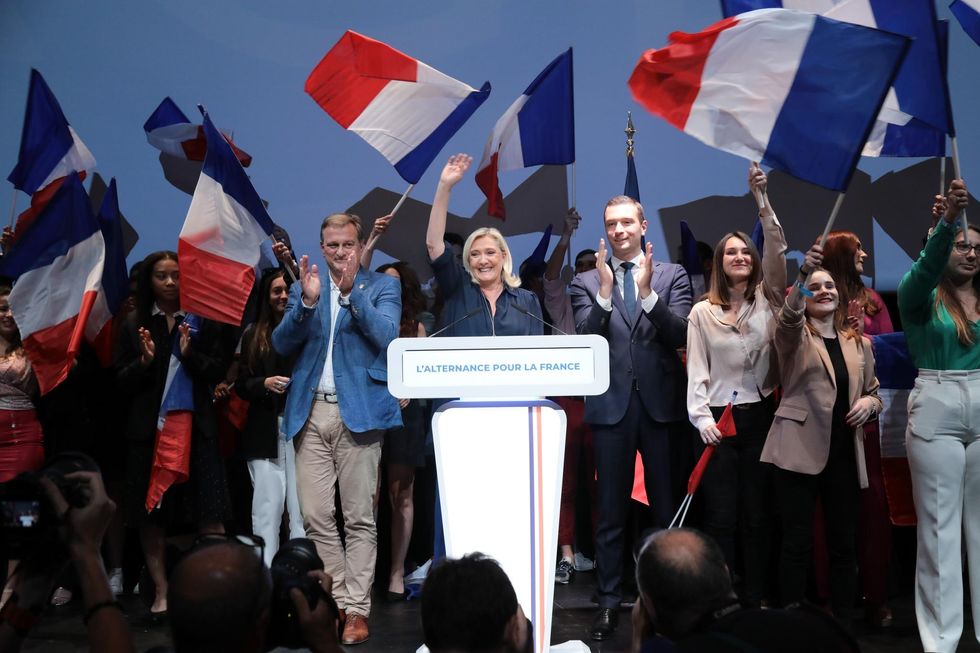 Photo of Marine Le Pen at a political rally in France