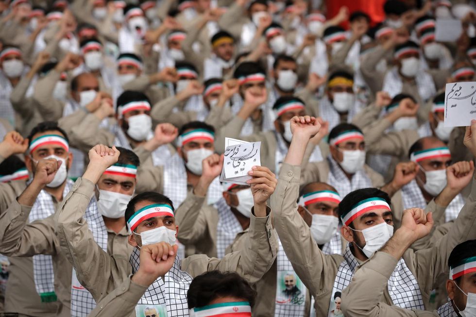 Photo of members of Iranian paramilitary volunteer forces during a meeting with Iranian Supreme leader Ayatollah Ali Khamenei