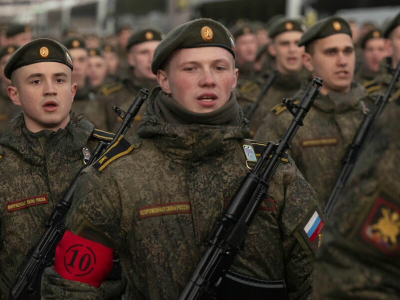 Photo of military school cadets of the Russian army marching in Moscow