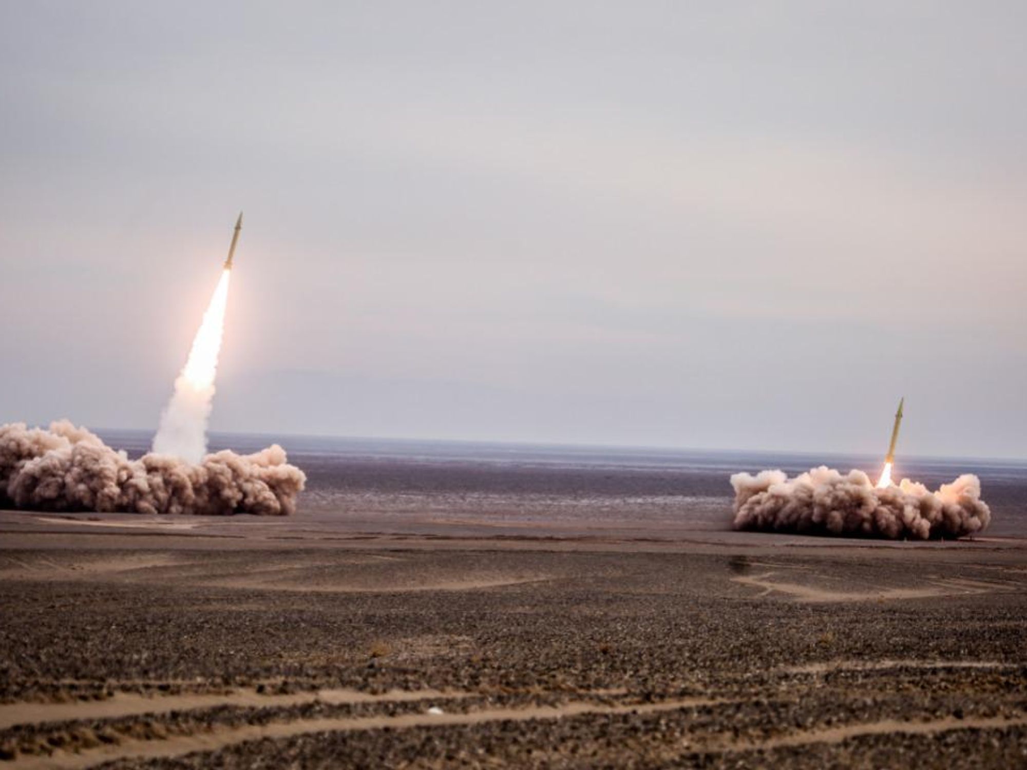 Photo of missiles launched during a military exercise in Iran
