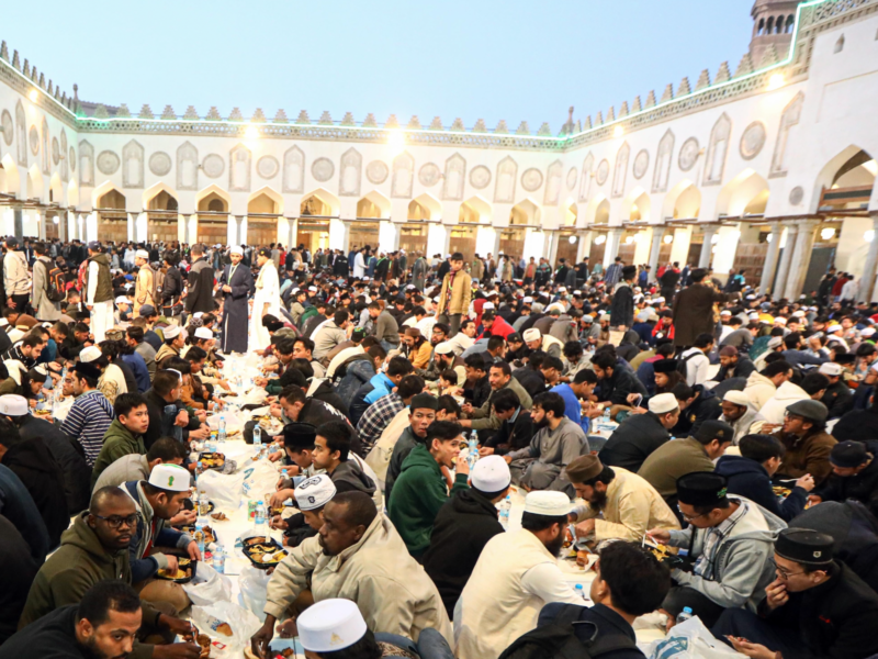 Photo of Muslims having iftar meals during Ramadan