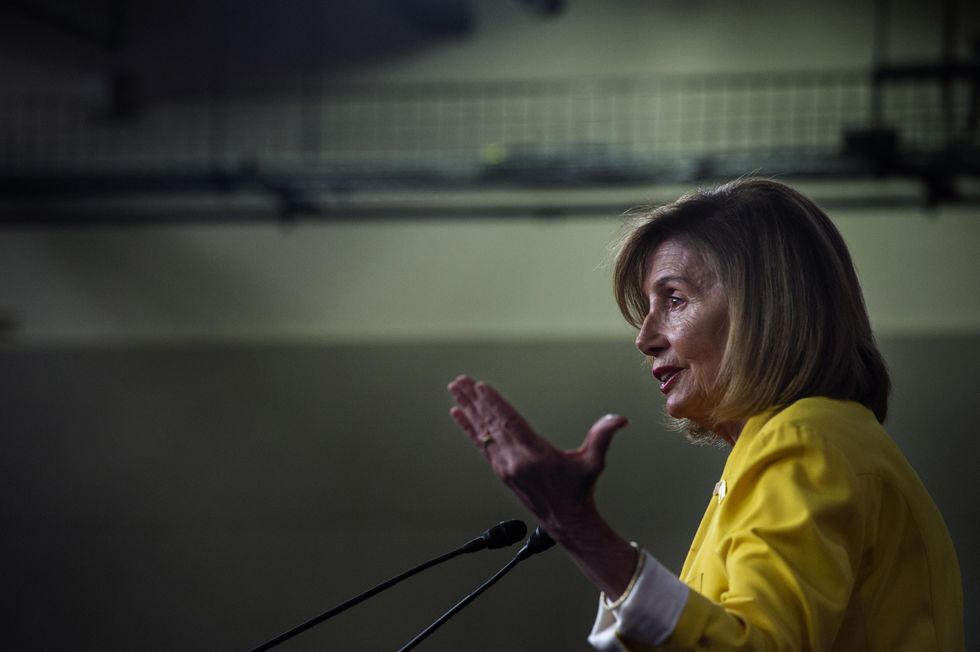 Photo of Nancy Pelosi at her weekly press conference at the U.S. Capitol in Washington, DC, on July 21