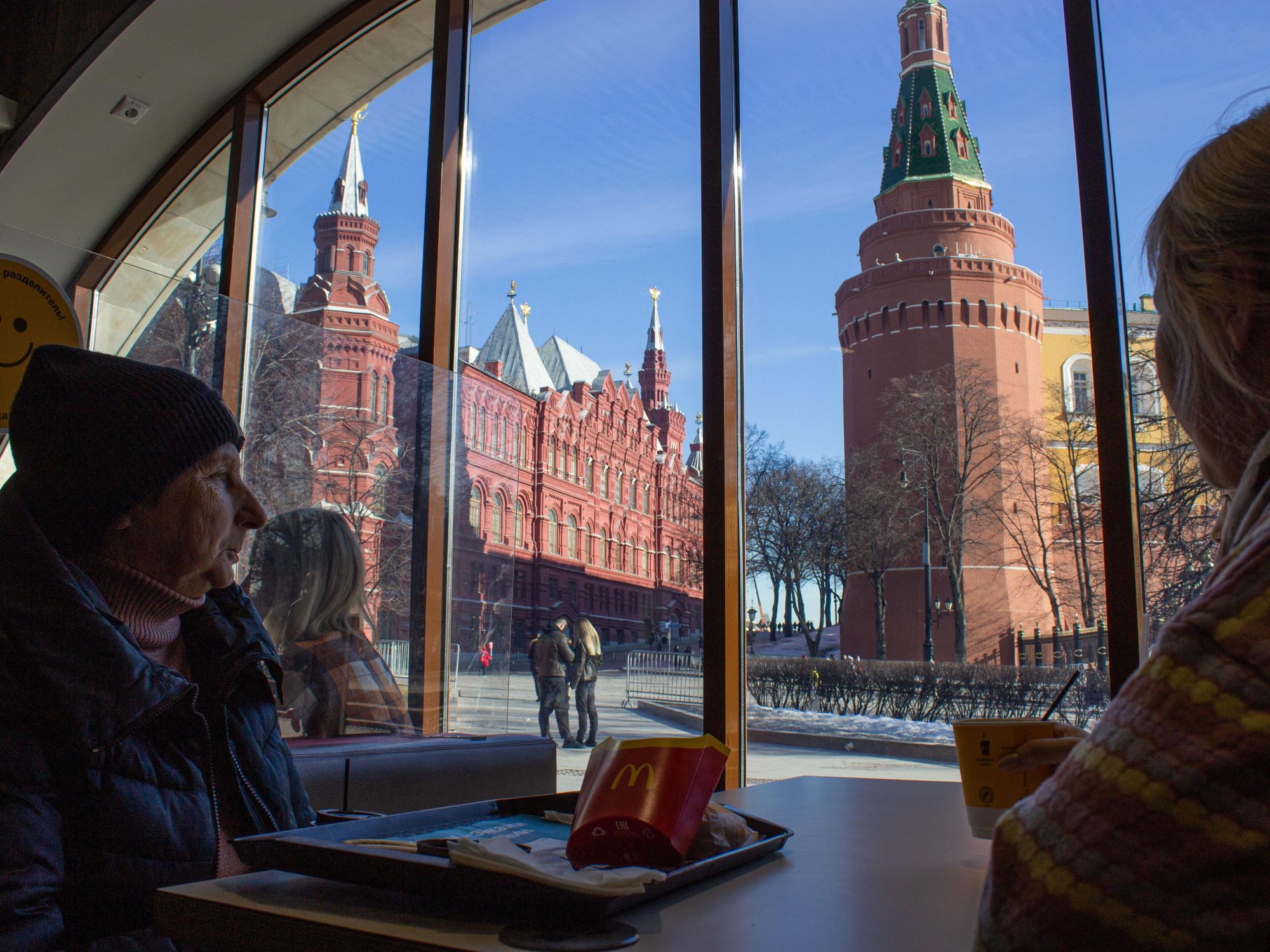 Photo of people eating inside a McDonald's restaurant near Moscow's Red Square