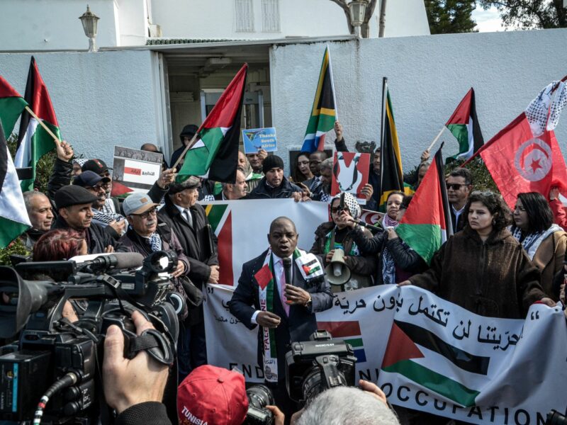 photo of people rallying with palestinian flags