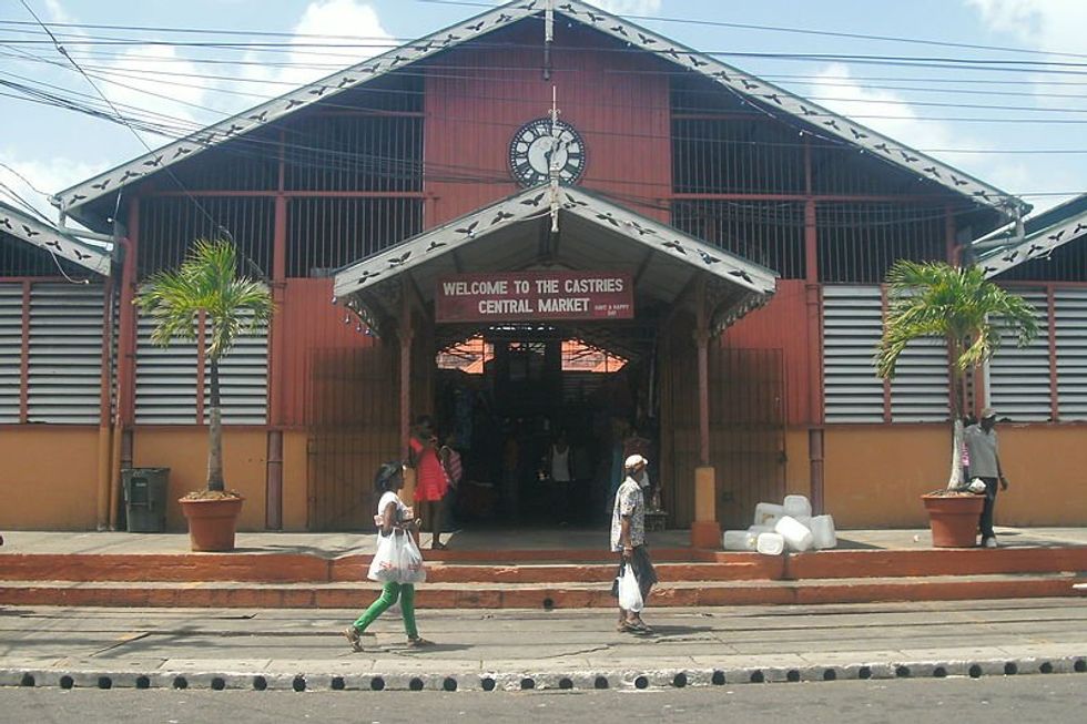Photo of people walking by Castries Market in Saint Lucia