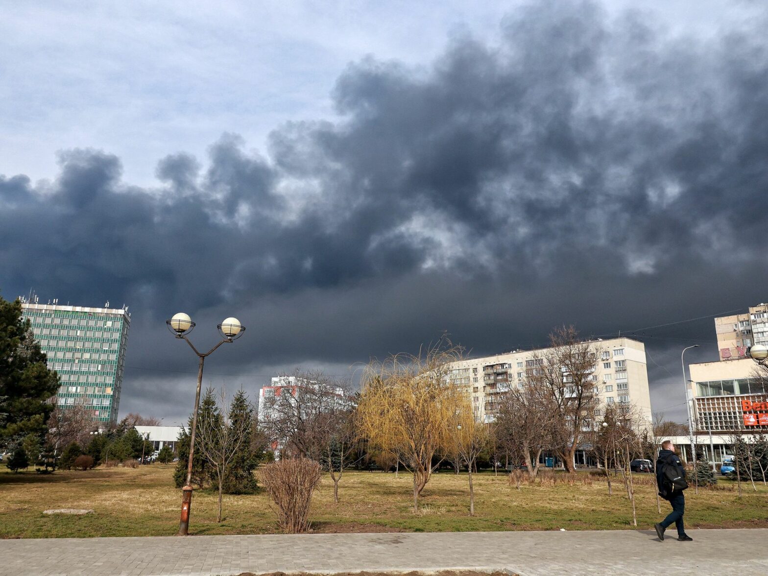 Photo of plumes of smoke rising from Odessa after Russian strikes on March 11