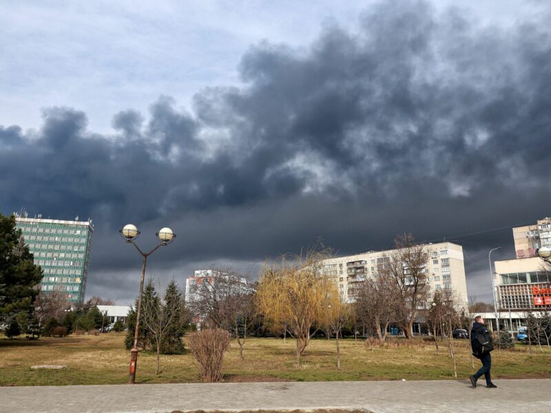 Photo of plumes of smoke rising from Odessa after Russian strikes on March 11