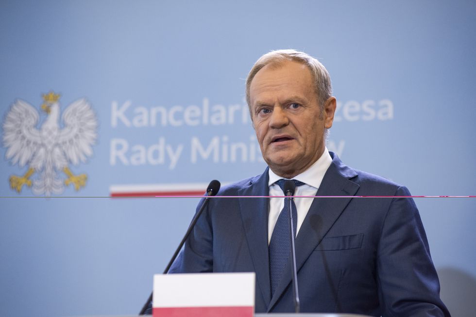 Photo of Polish Prime Minister Donald Tusk speaking at a press conference on July 2