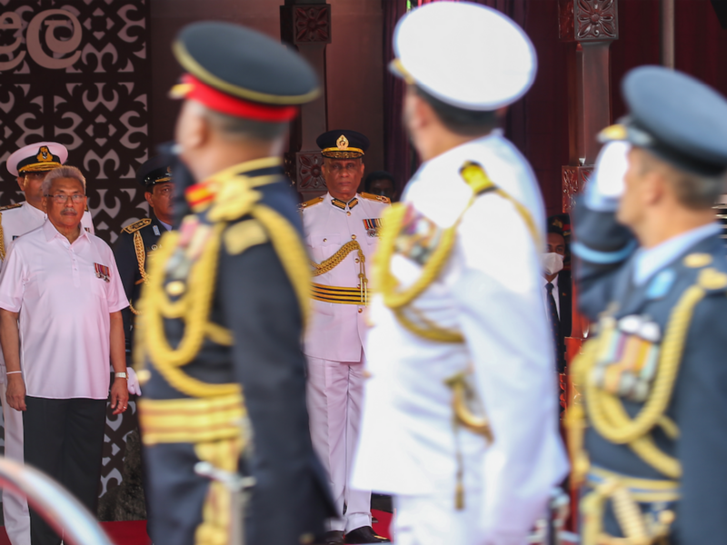 Photo of President Gotabaya Rajapaksa during a military parade in Colombo on Feb. 2