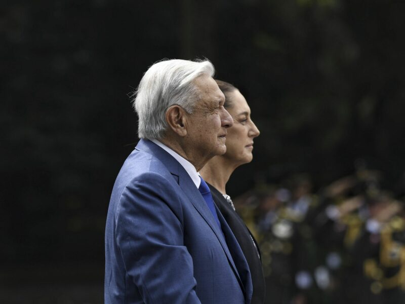 Photo of President of Mexico AMLO and President-elect Claudia Sheinbaum standing side by side in Mexico City on September 13