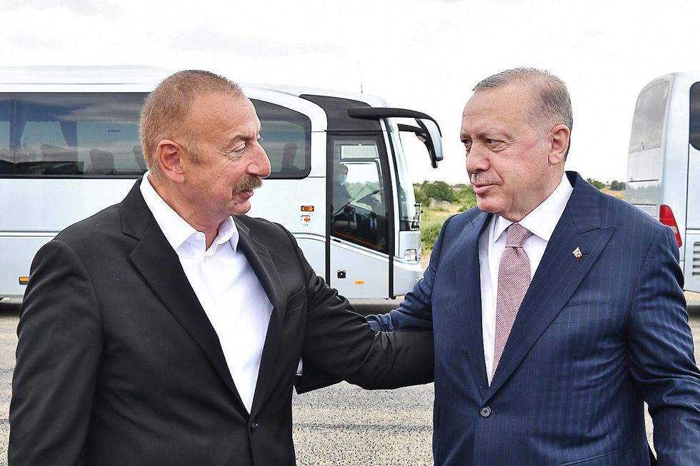 Photo of Presidents of Azerbaijan and Turkey meeting in Nagorno-Karabakh