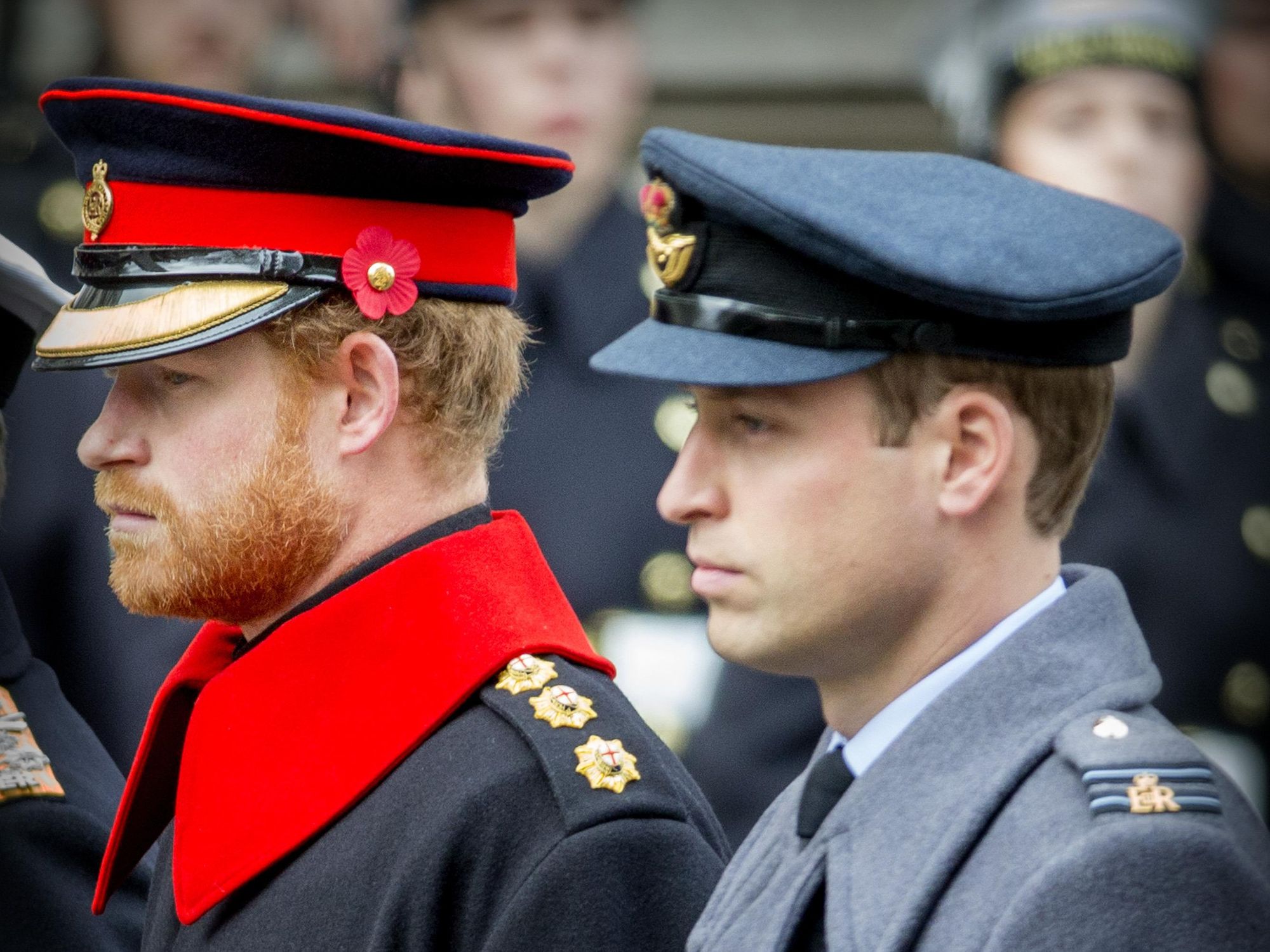 Photo of Prince Harry and Prince William in military costumes during a Remembrance ceremony in London