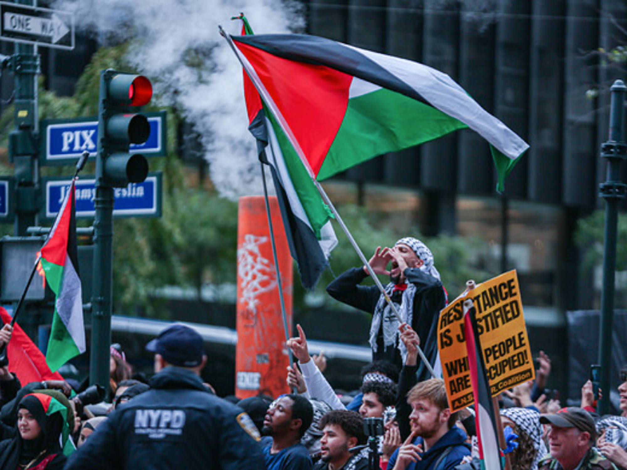 Photo of pro-Palestinian protesters marching in New York on Oct. 8