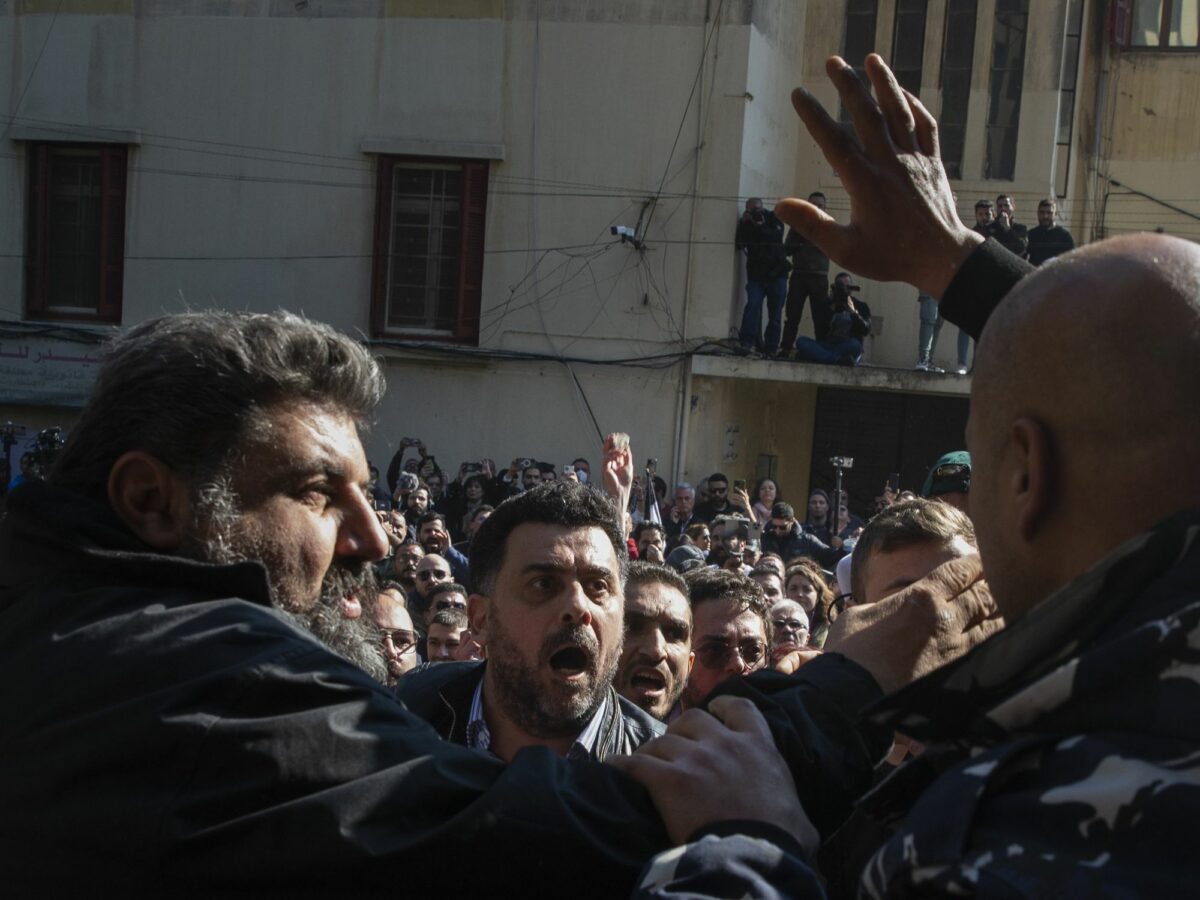 Photo of protesters during a rally organized by family members of victims killed in the 2020 blast in Beirut port, in front of the Justice Palace earlier this year.