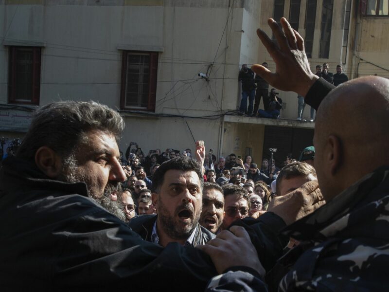 Photo of protesters during a rally organized by family members of victims killed in the 2020 blast in Beirut port, in front of the Justice Palace earlier this year.