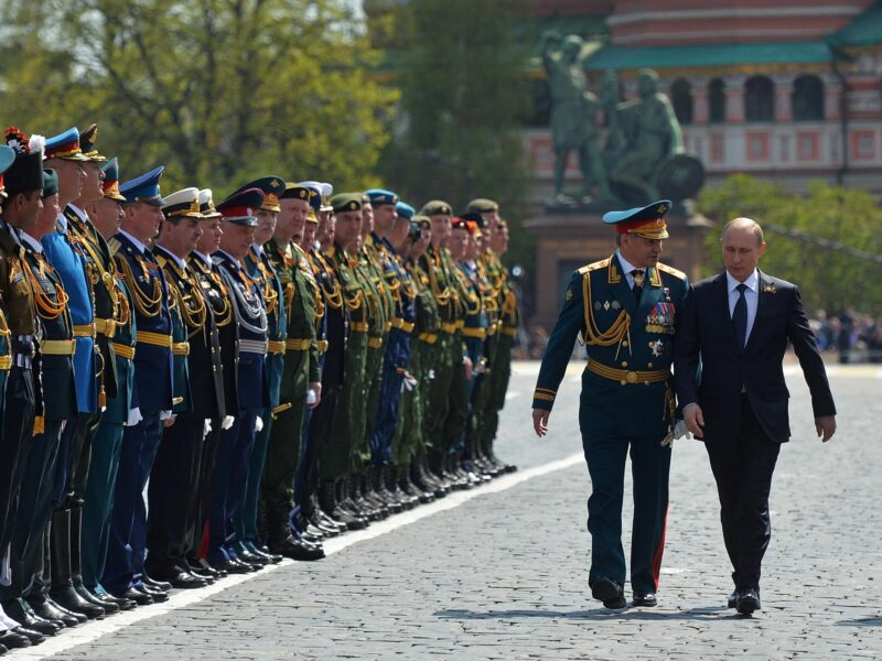 photo of putin and military in red square in moscow