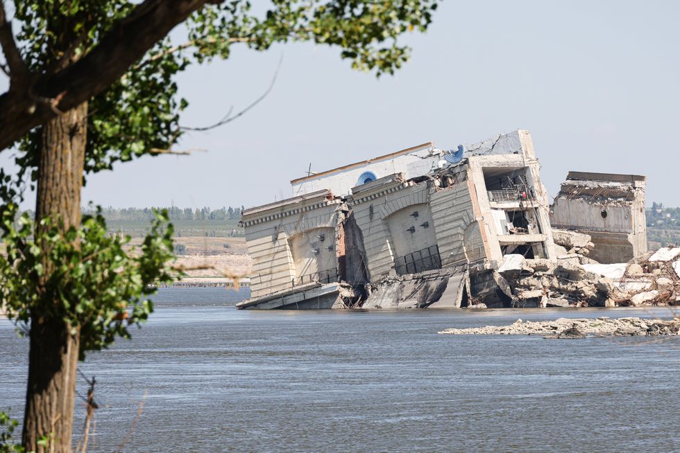 Photo of ruins of the Kakhovka Hydroelectric Power Plant on the Dnieper River after the dam exploded back in June