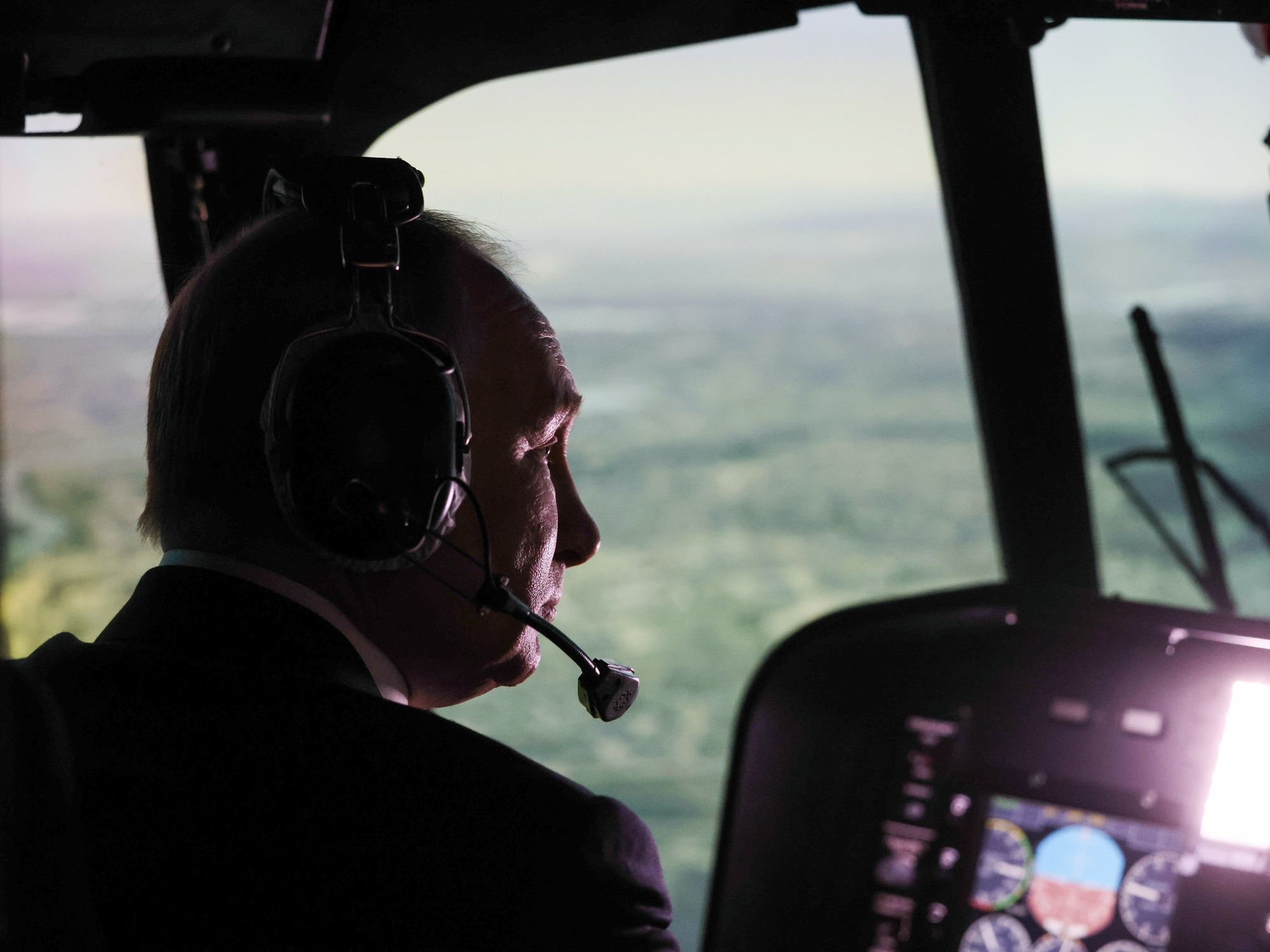 Photo of Russian ​President Vladimir Putin in a flight simulator in Ulan-Ude on March 14