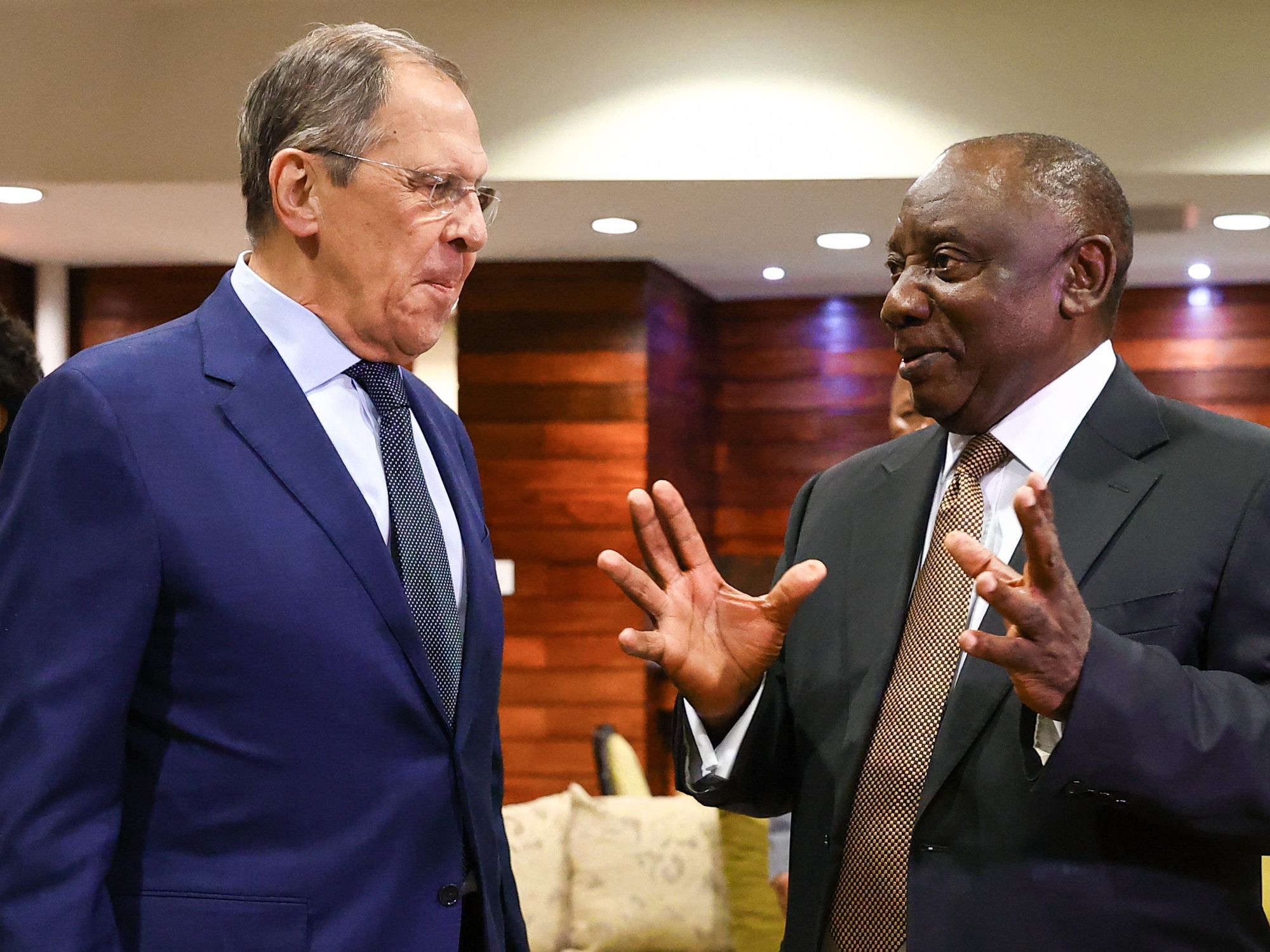 Photo of Russian Foreign Minister Sergei Lavrov and South Africa's President Cyril Ramaphosa
