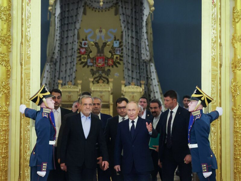 photo of Russian President Vladimir Putin and Iranian President Masoud Pezeshkian at a meeting at the Kremlin in Moscow on Jan 17 2025