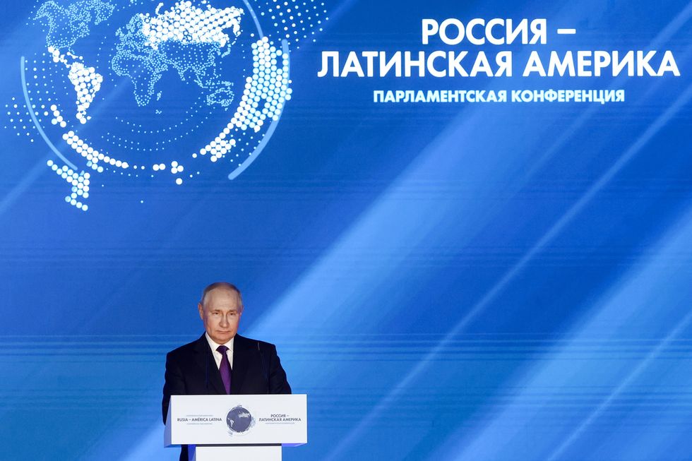 Photo of Russian President Vladimir Putin at the opening of the Russia - Latin America international parliamentary conference