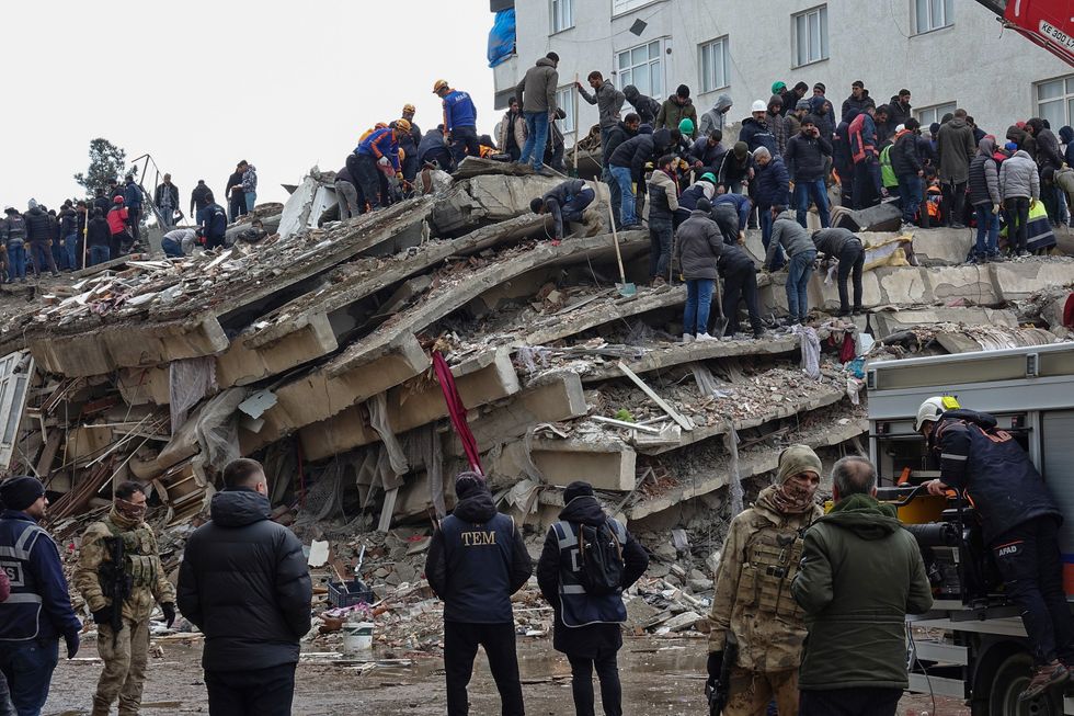 Photo of search and rescue teams after the earthquake