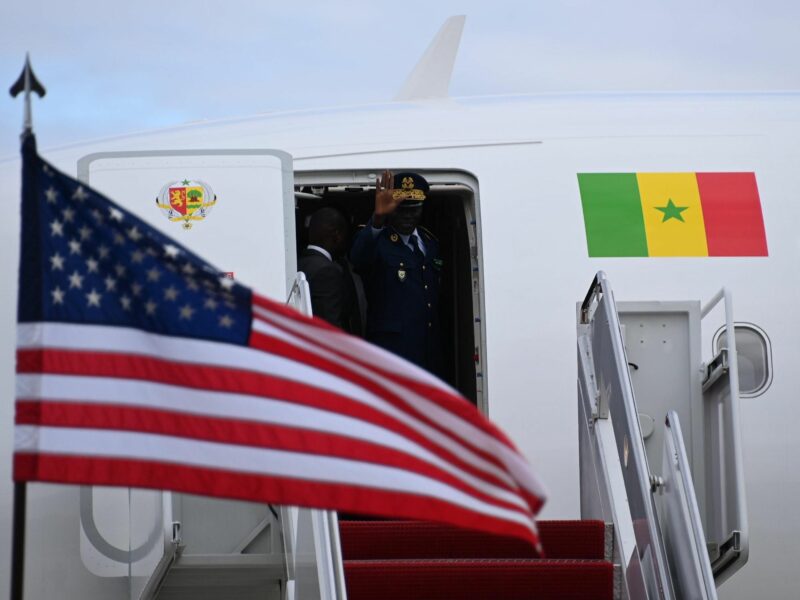 photo of Senegal President Macky Sall coming out of his airplane