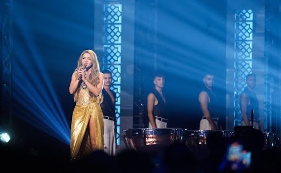 Photo of Shakira performing on stage at the 2023 Latin Grammy Awards gala in Seville, Spain on Nov. 16, 2023.
