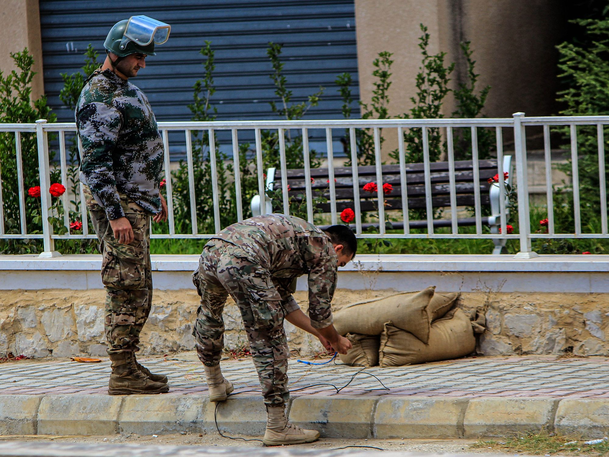 photo of soldiers with wires