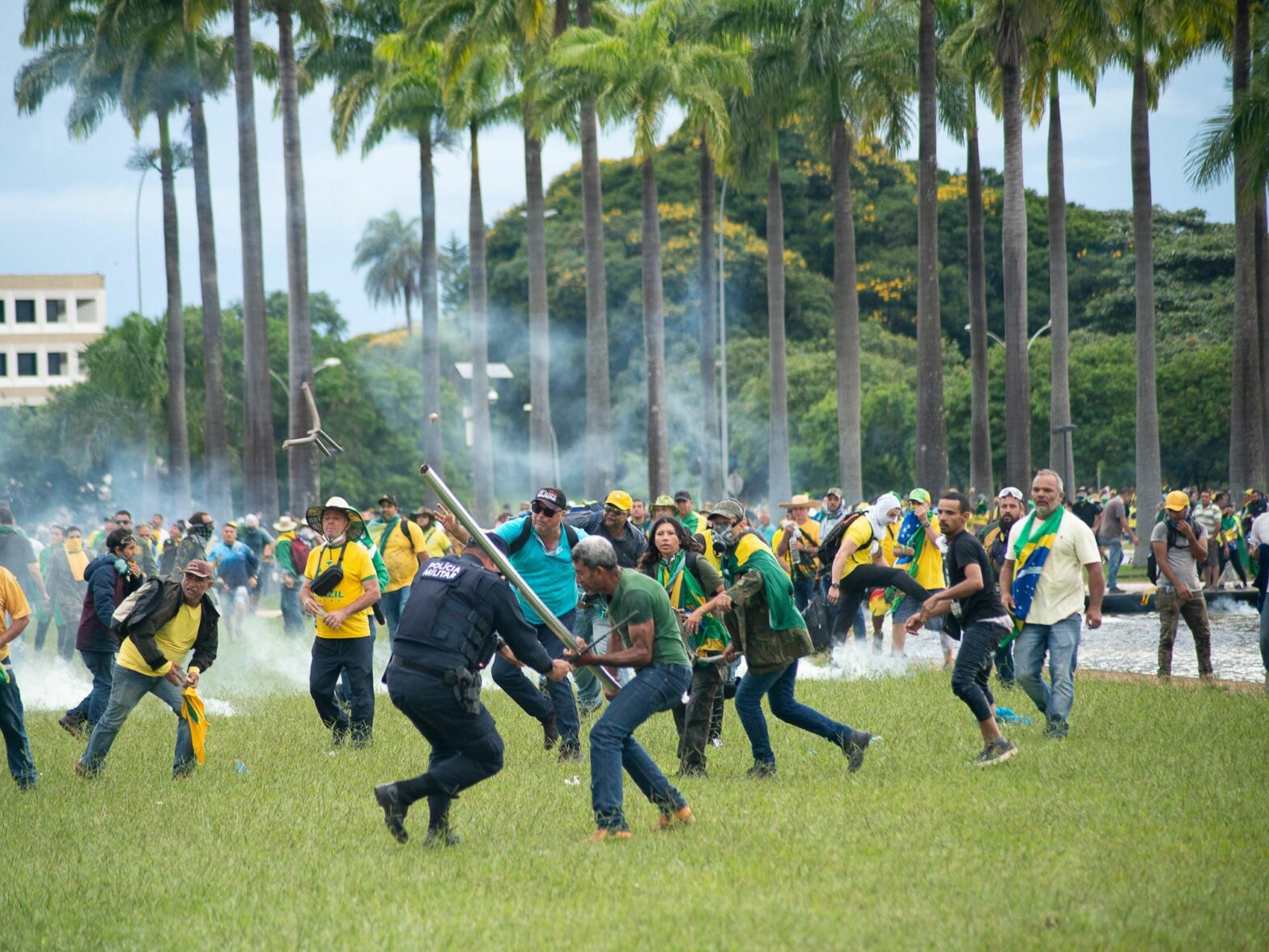 Photo of supporters of former Brazilian President Bolsonaro clashing with police in Brasilia on Jan. 8.