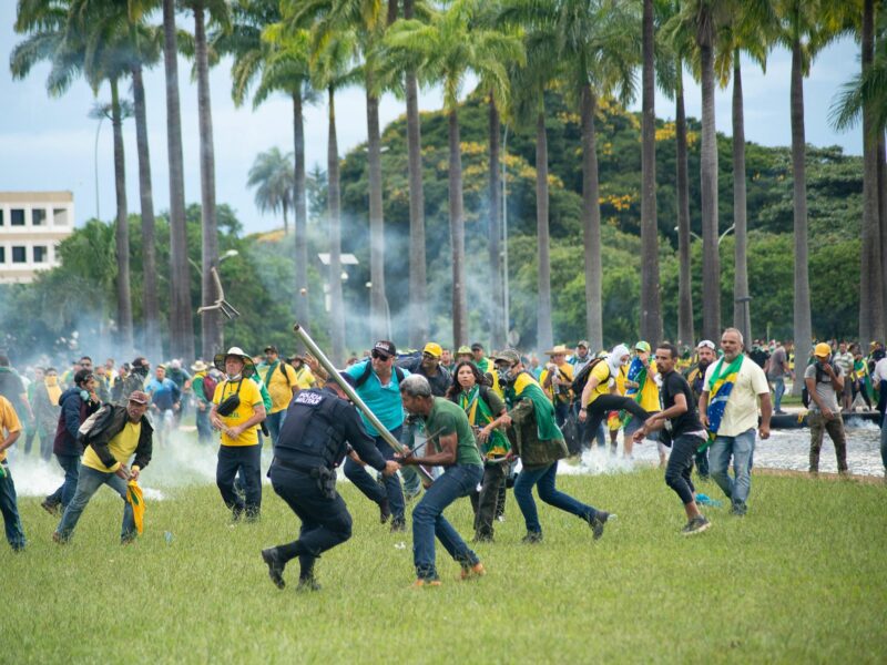 Photo of supporters of former Brazilian President Bolsonaro clashing with police in Brasilia on Jan. 8.