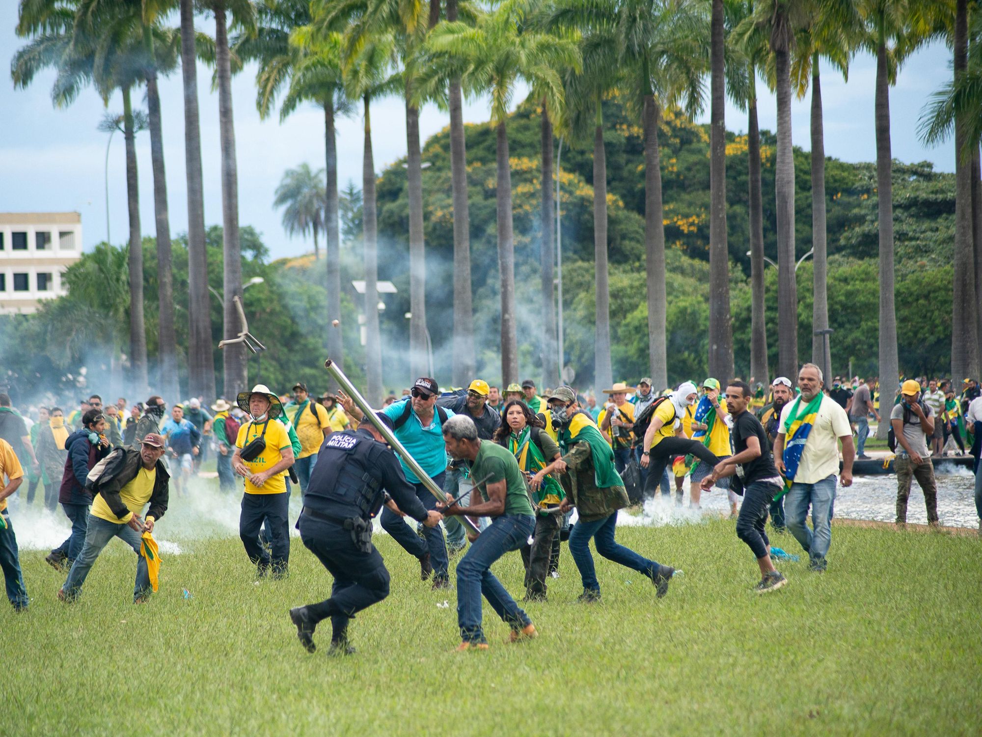 Photo of supporters of former Brazilian President Bolsonaro clashing with police in Brasilia on Jan. 8.