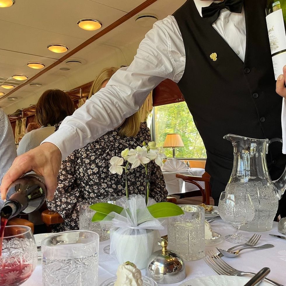 Photo of table service on the Golden Eagle train