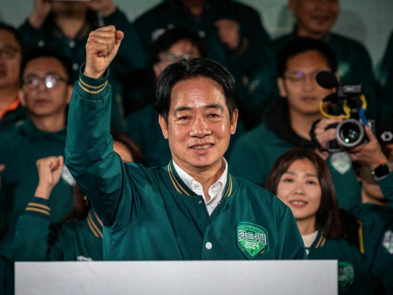 photo of taiwan president William Lai raising his right fist