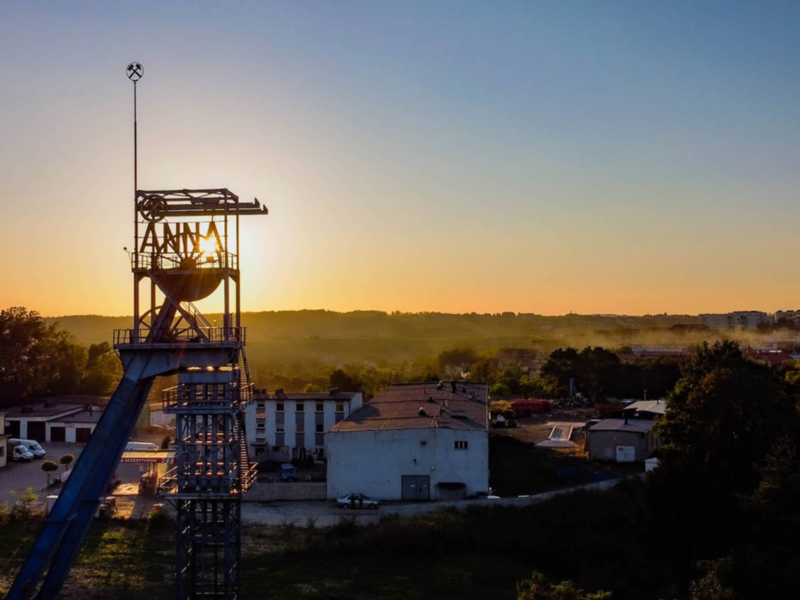 Photo of the Anna Mine in Pszów, Poland, at sunset