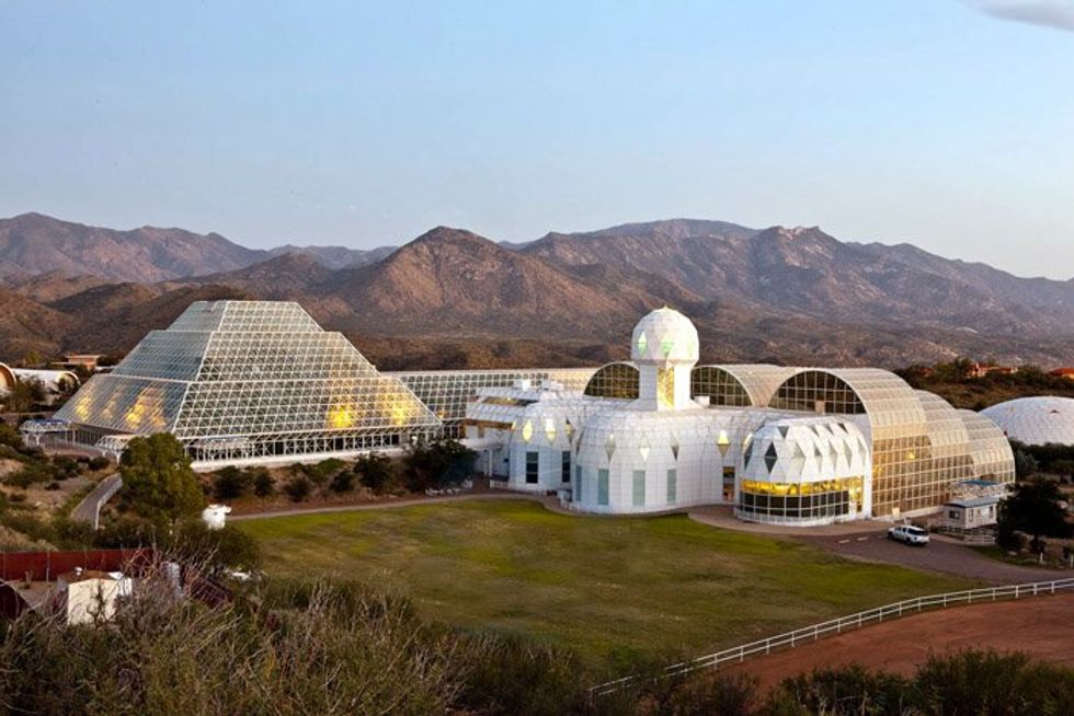 Photo of the Biosphere 2 simulation center in the Arizona desert
