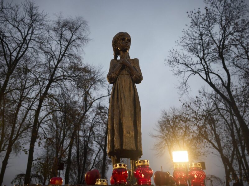 Photo of the ​The Bitter Memory of Childhood statue honoring the victims of the Holodomor famine in Kyiv, Ukraine.