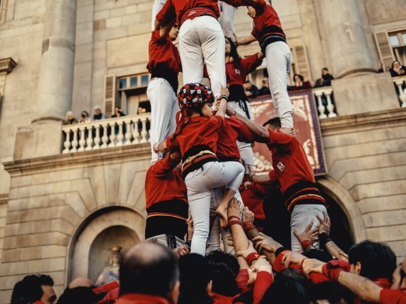 Photo of the “Castellers de Barcelona” forming a human tower